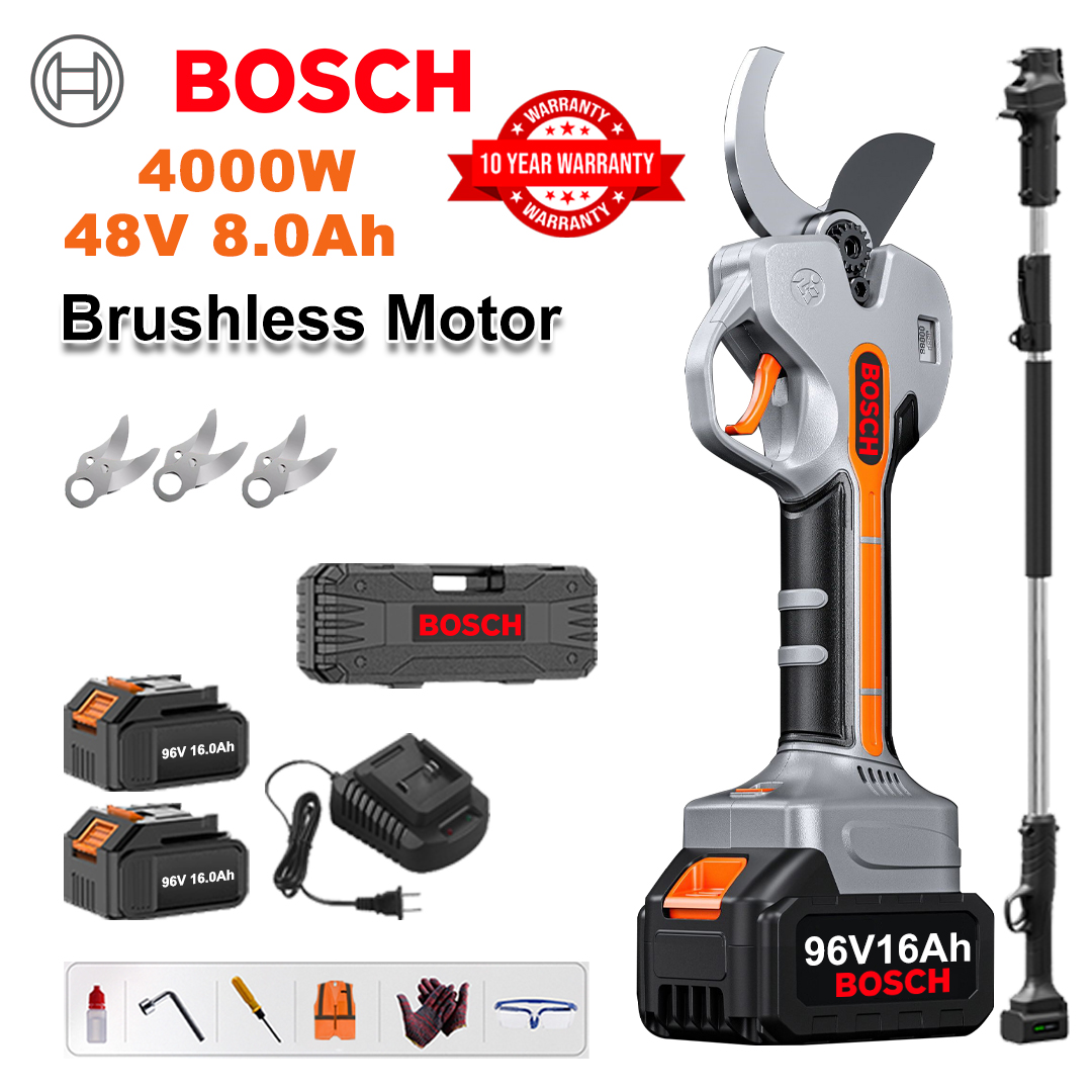 [Tijă prelungitoare 1,5-5 m] Foarfece de grădinărit cu baterie litiu fără perii de 4000 W + 2 baterii de 48 V 8 Ah * 2 + 3 lame din aliaj SK9 + încărcător + afișaj LED + cutie de scule + ulei lubrifiant + ochelari de protecție + garanție 10 ani