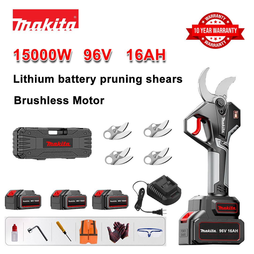 Foarfece de tăiat cu baterie cu litiu fără perii de 15000W + baterie 96V16Ah * 4 + lamă din aliaj sk9 * 8 + încărcător + afișaj de putere LED + cutie de scule + ulei lubrifiant + ochelari de protecție + 10 ani garanție