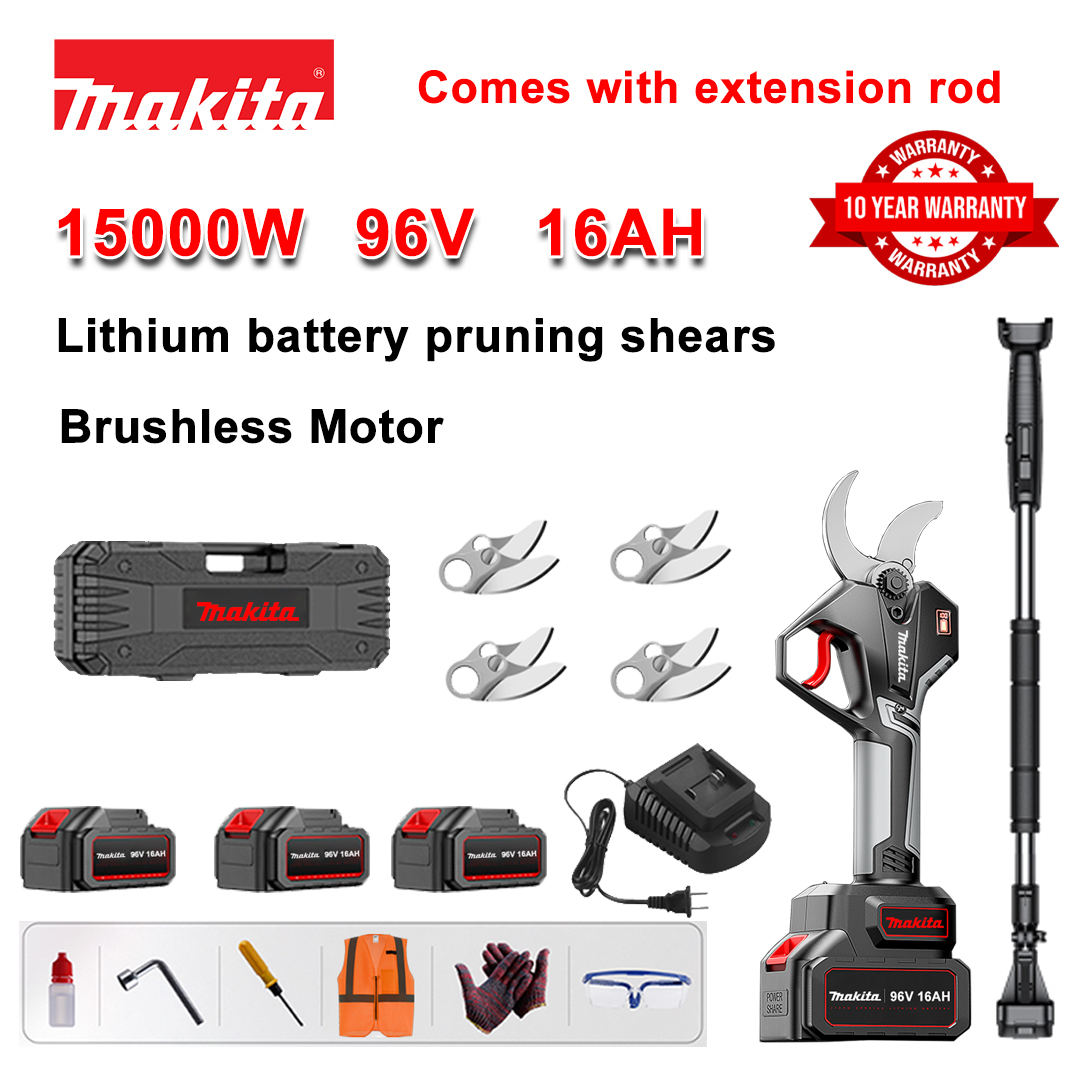 [Tijă de prelungire 1,5~5m] Foarfece de tăiat cu baterie fără perii cu litiu de 15000W + baterie 96V16Ah * 4 + lamă din aliaj sk9 * 8 + încărcător + afișaj LED de putere + cutie de scule + ulei lubrifiant + ochelari de protecție + 10 ani garanție